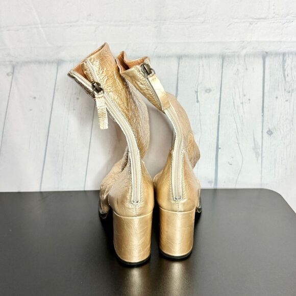 NEW Free People metallic gold crackle leather slouchy tall heel boots size 37 - Picture 7 of 13